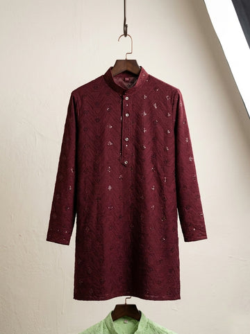 Pure Cotton Lucknowi Men's Kurta With Jaali Detailing