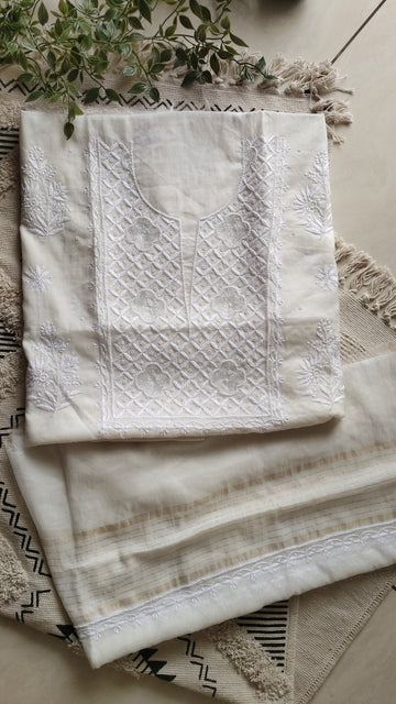 Noori  Premium Chanderi Chikankari & Pearl Add On Kurta Dupatta Set