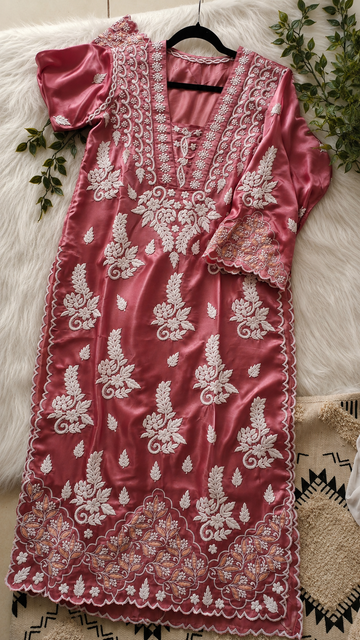 Crimson Mist Pure Handcrafted Designer Co-ord Set with Chikankari and golden work
