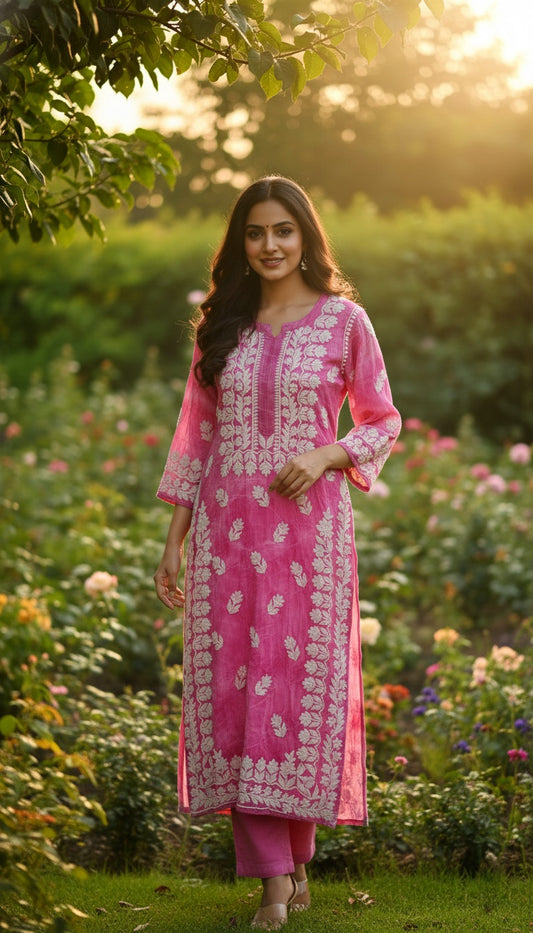 Lehariya pure Handcrafted Premium Georgette Chikankari Luxurious Long Kurta