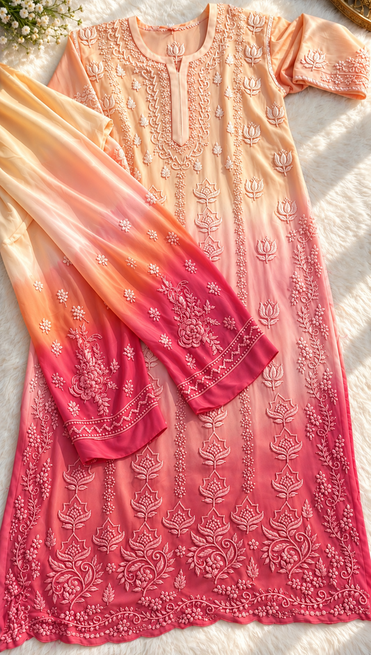 Lotus Viscose Georgette Chikankari Rose Palette Set