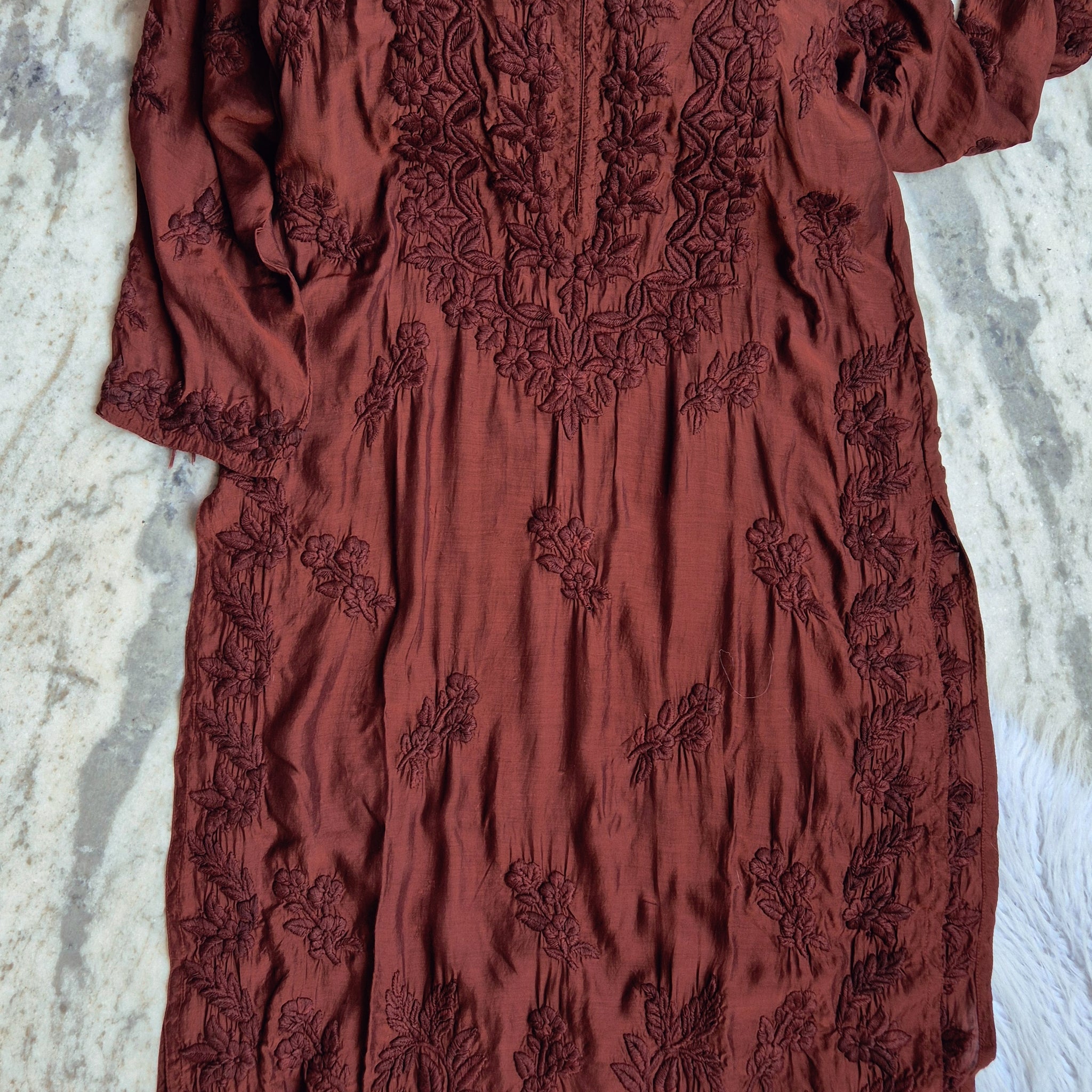 Garnet Premium Soft Silk Lux Chikankari Long Kurti