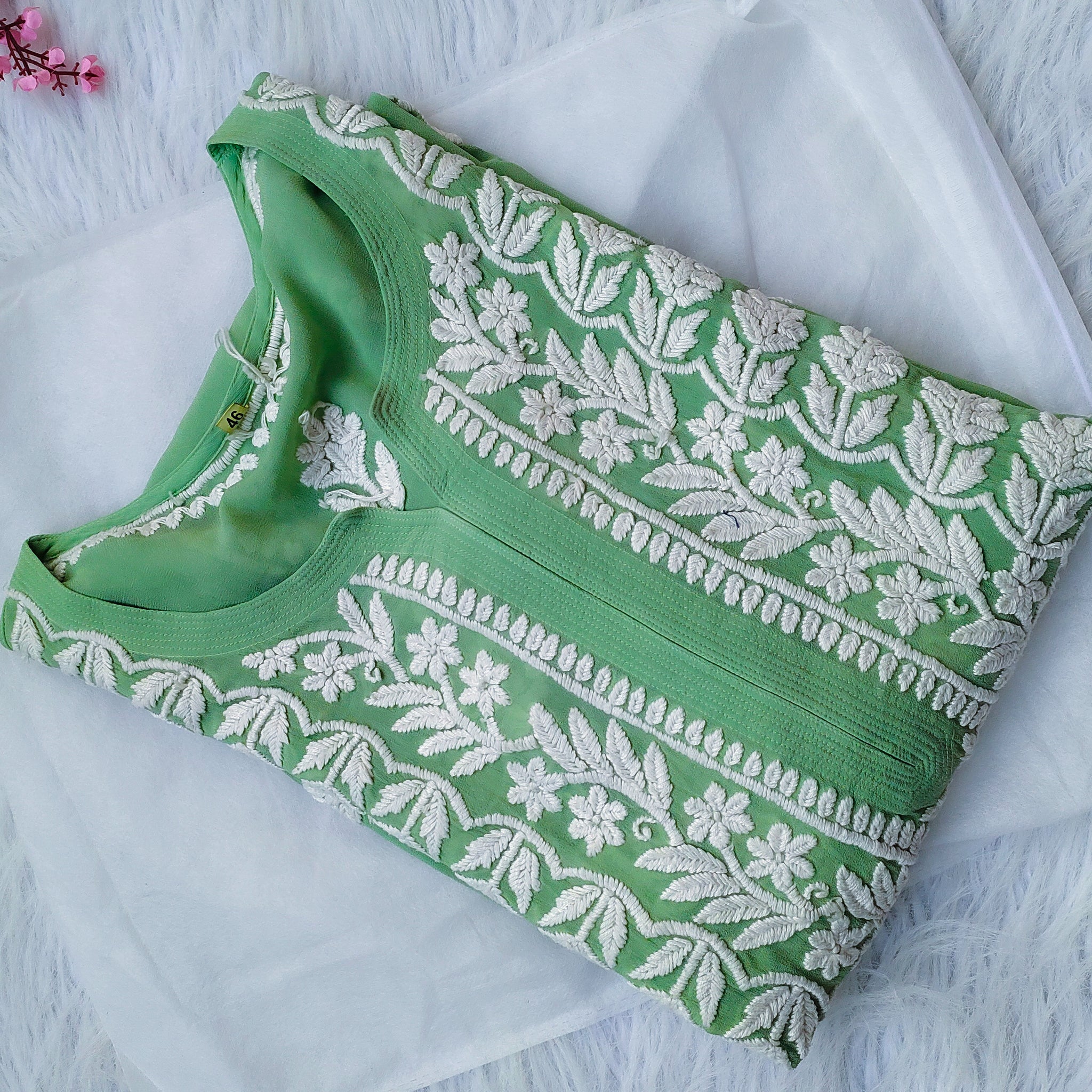 Middle Green Premium Georgette Chikankari Long Kurta