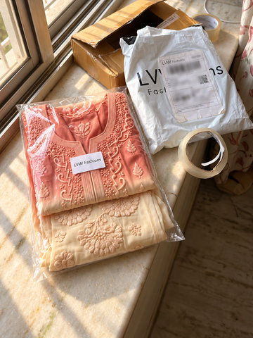 Coral  omrbe Premium Georgette luxurious Chikankari Long Kurta for women