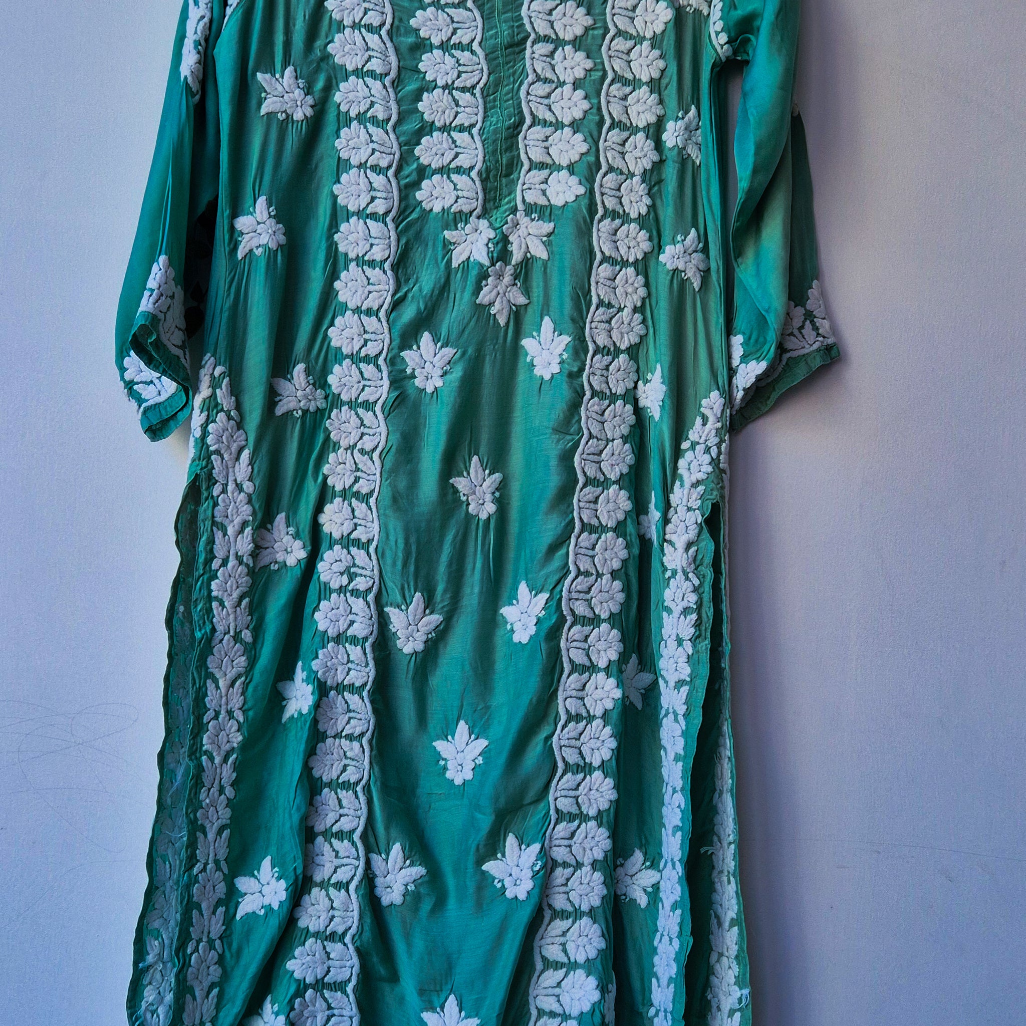 Olive Premium Silk Chikankari Luxurious Look Long Kurti