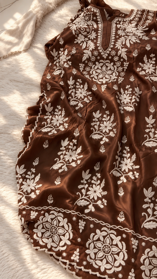 Hershey's kiss Beautiful Pure Handcrafted Premium Georgette Chikankari co-ord Set