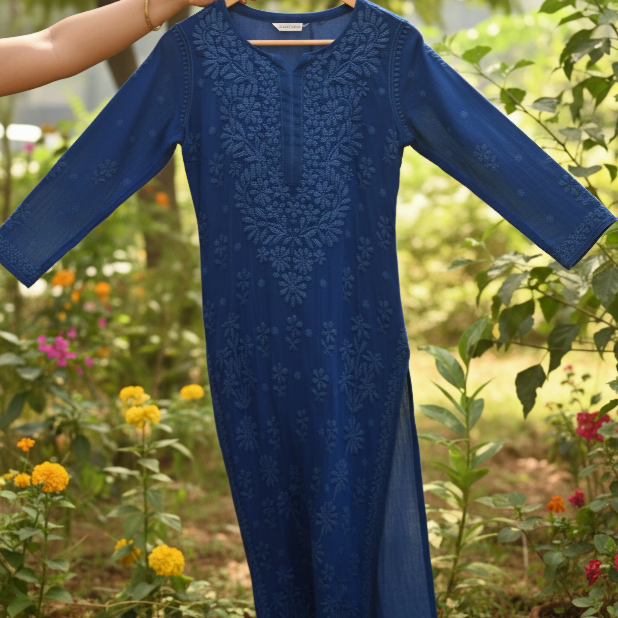 Purple Heavy Pure Handcrafted Embroidery Premium Georgette Chikankari Kurti set for Women