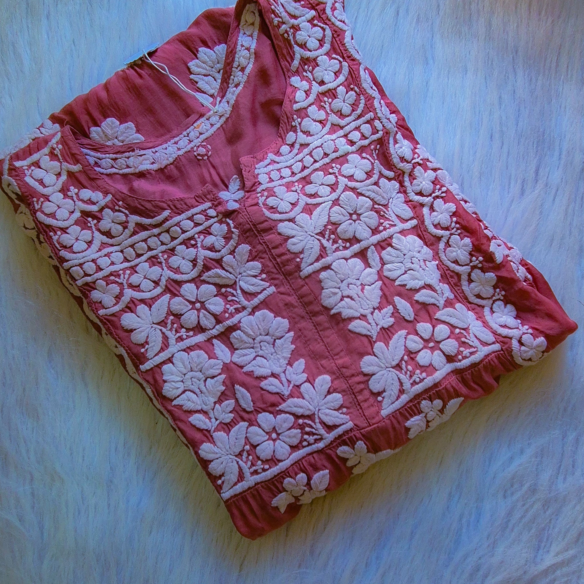 Deep Ruby Premium Crepe Silk Chikankari Tunic