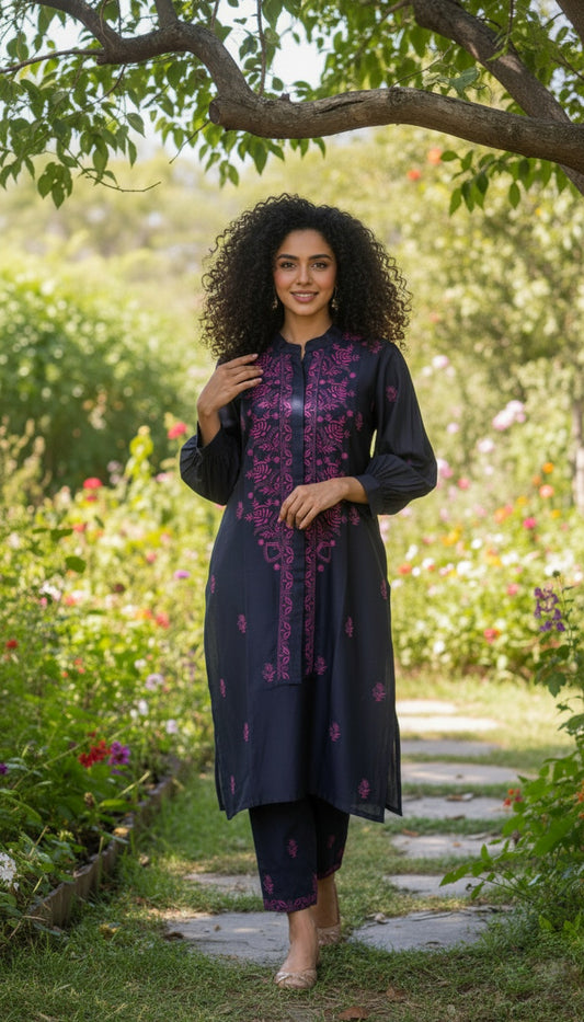 Nazneen Pure Chanderi silk Luxurious Pure Handcrafted Chikankari co-ord Set