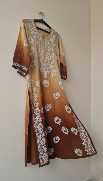 Beautiful Brown Shade Pure Mul Cotton DO TAAR  Chikankari Kurti for Women