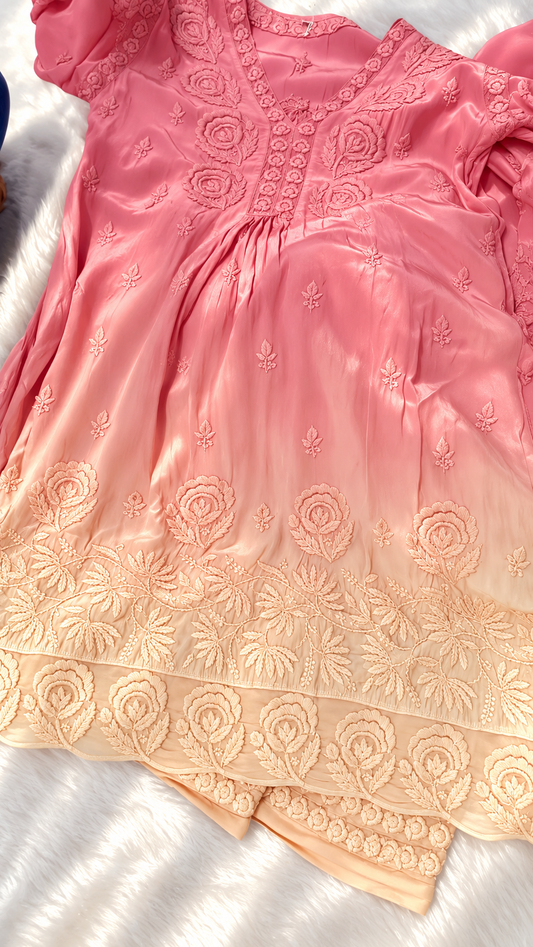Double Shades Silk Pure Chikankari Tunic Co-ord Set