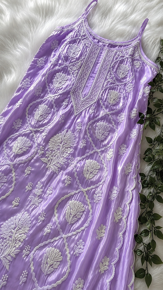 Cosmic Lavender Tulip Beautiful Premium crepe silk Pure Handcrafted Tunic