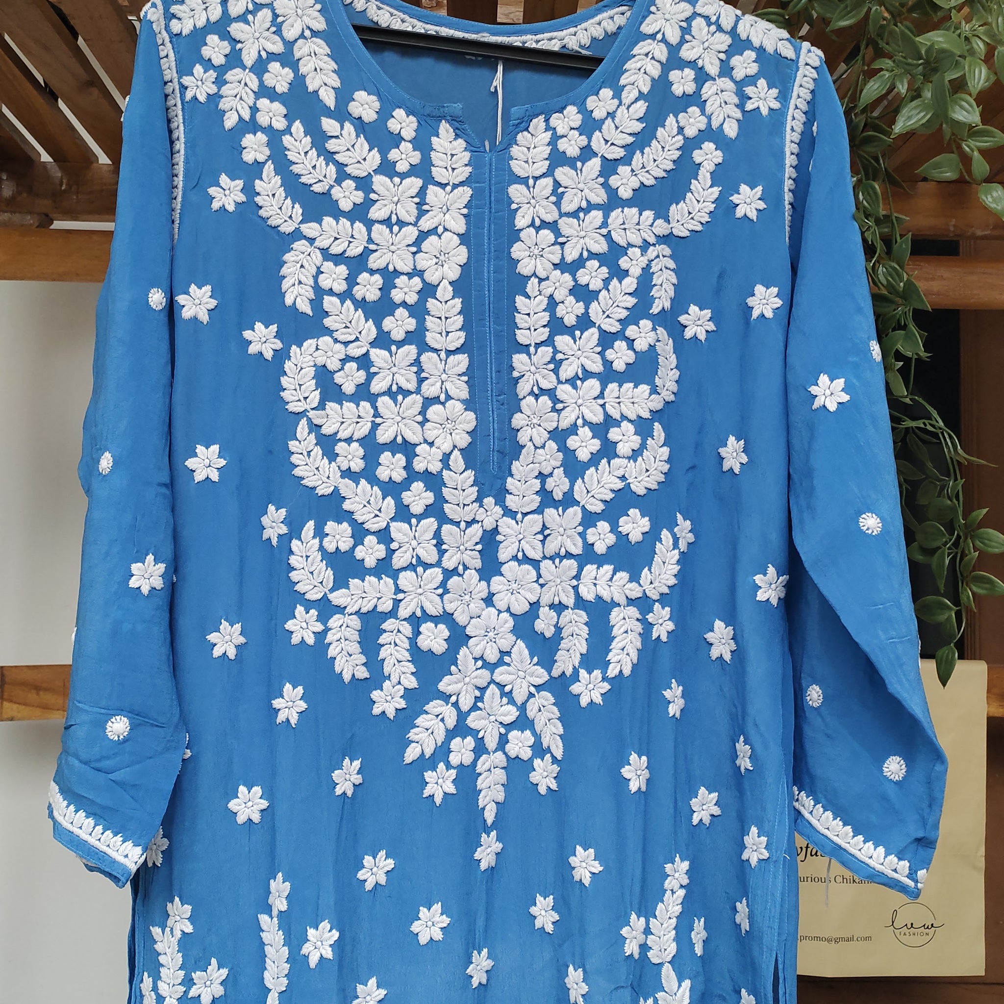 Zeba Blue Premium Silk Luxurious Look Chikankari Kurta