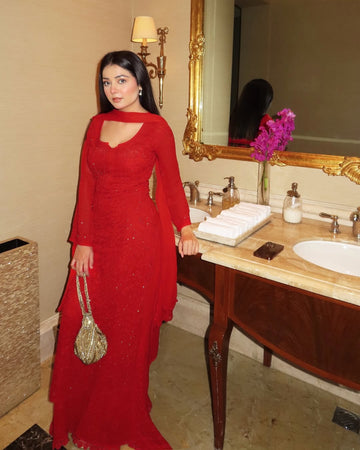 Noori Premium Georgette Chikankari Pearl & Cutdana Embroidery Kurta Set
