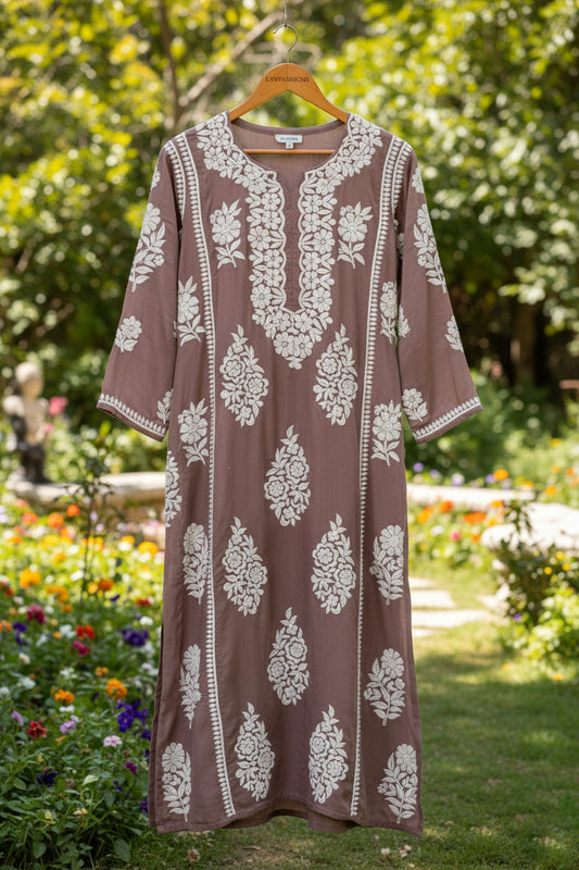 Sinopia Premium Silk Chikankari Long Aline Straight Kurta