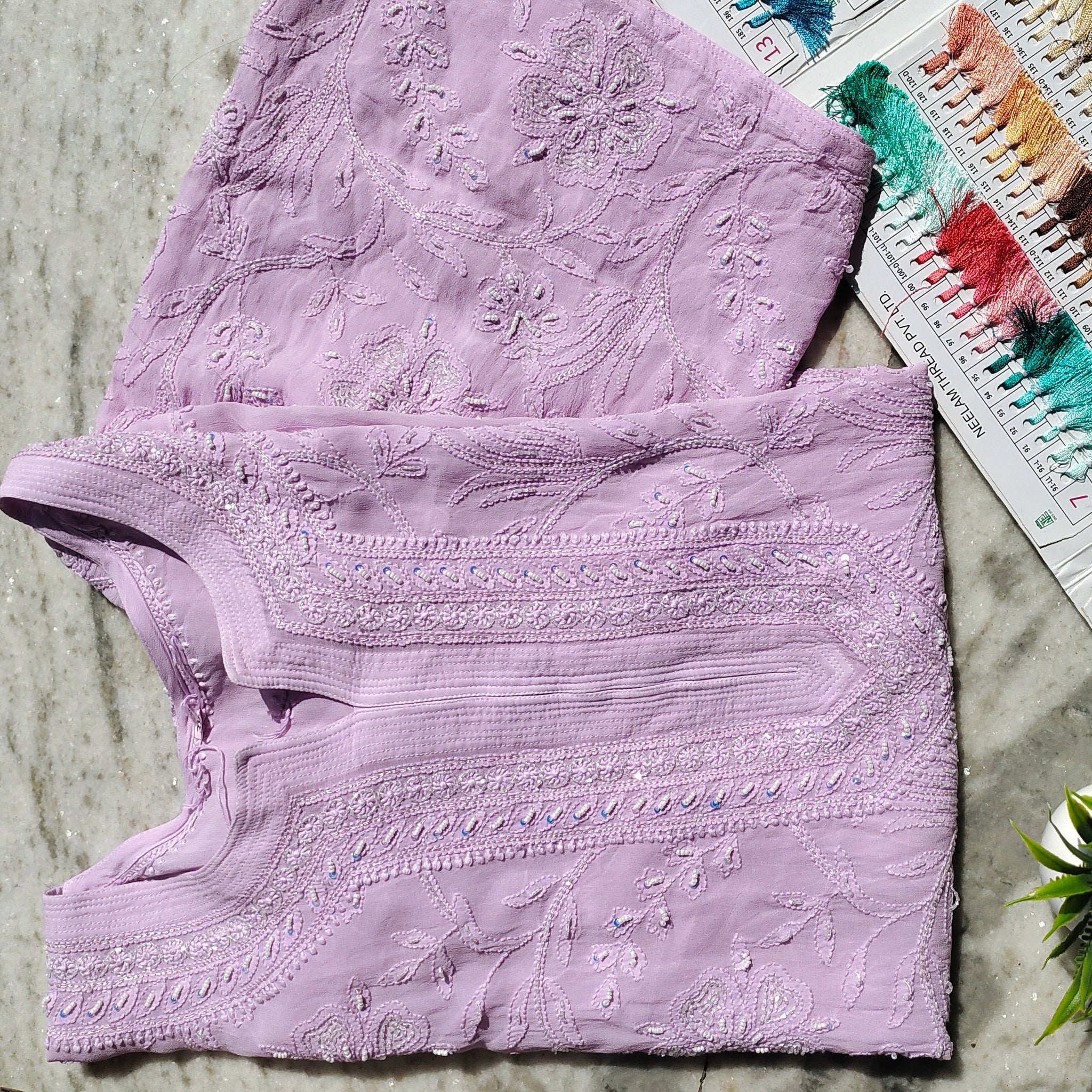 Restock Tarana Pearls Lavender Premium Georgette Chikankari Luxurious kurta