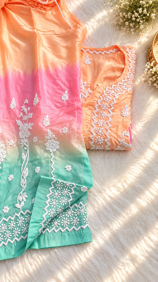 Candy crush Co-ord Chikankari Set With back And Sleeves Embroidery Special (One Creation)