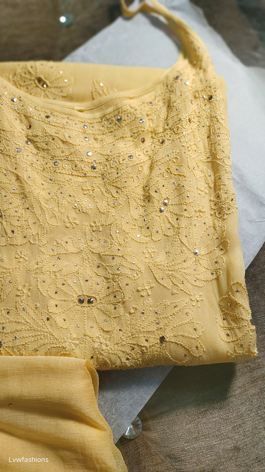 Tulip Premium Georgette Chikankari Mukaish Set