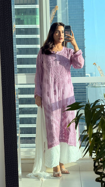 Beautiful Pure Handcrafted Premium Georgette Chikankari co-ord Set