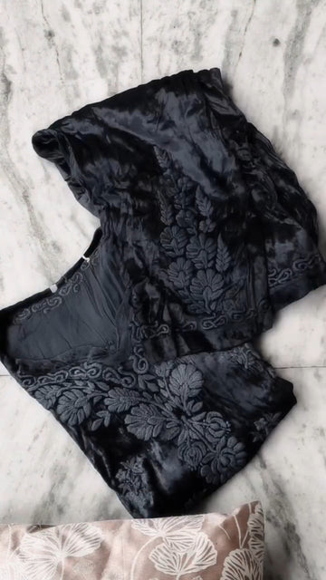 Black makhmal Chikankari Co-ord Set Luxurious Embroidery