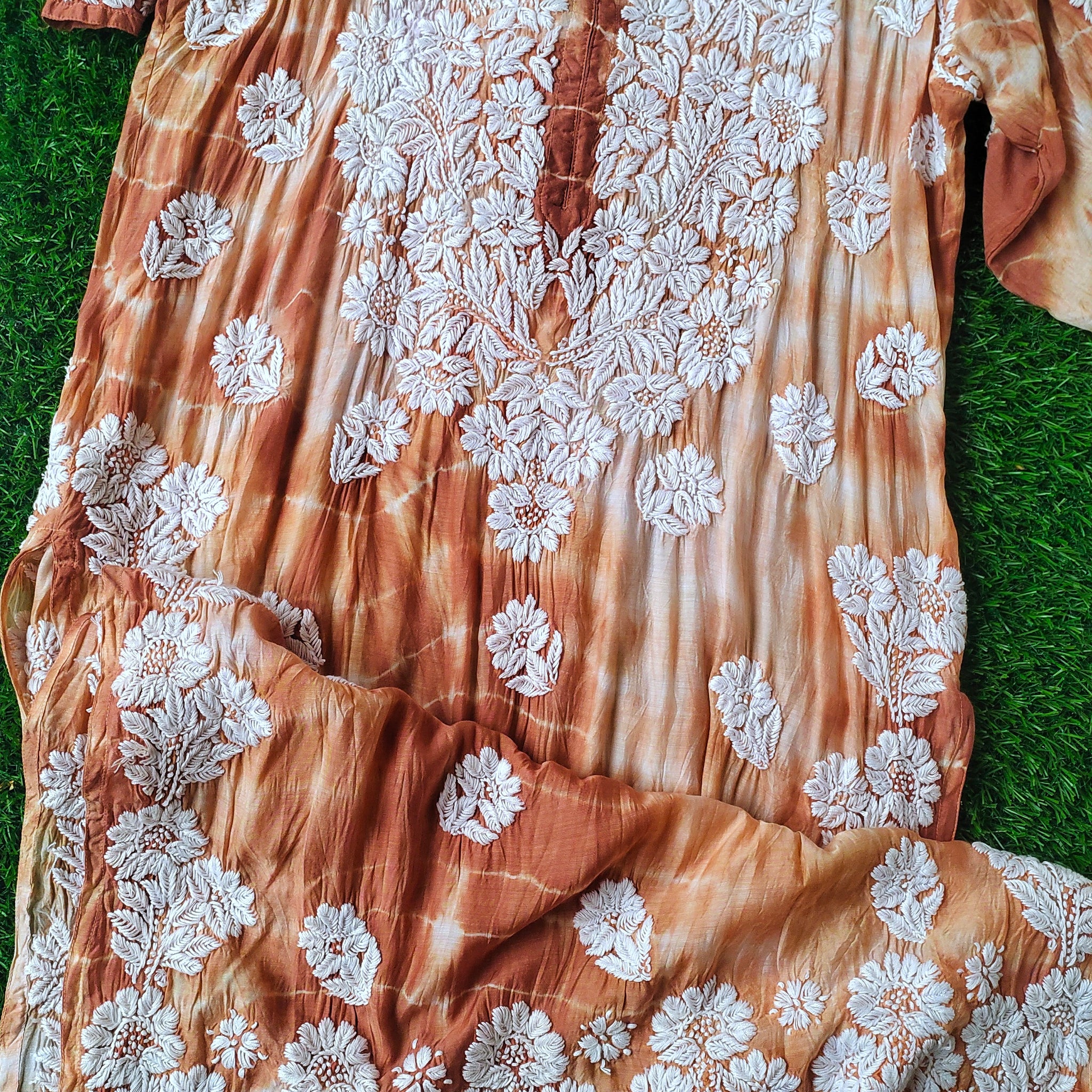 Hershey kiss Premium Soft silk Chikankari Long Kurta Tye Dye Shade