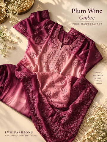 Plum Wine Premium Georgette luxurious Chikankari Long Kurta Heavy Embroidery with Light weight