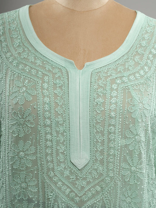 Resham Series Premium Georgette Chikankari Long Kurti