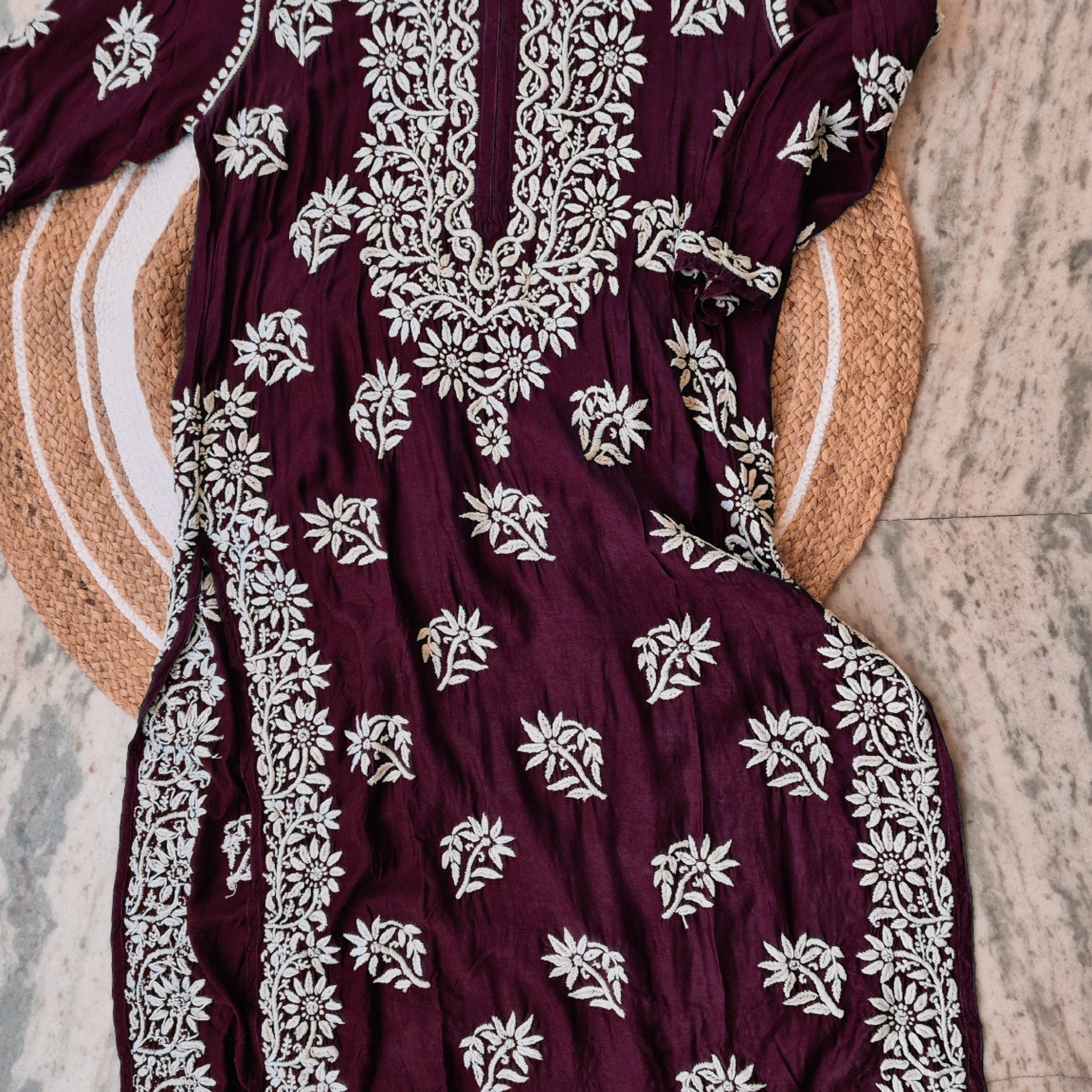 Cosmos Premium Cotton Deep Red Chikankari Luxurious Long Kurti For women