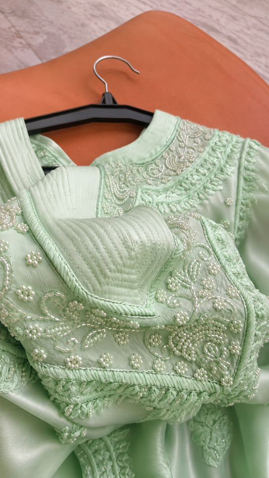 Noori Mint Ombre Premium Georgette Chikankari Pearls Cutdana Embroidery