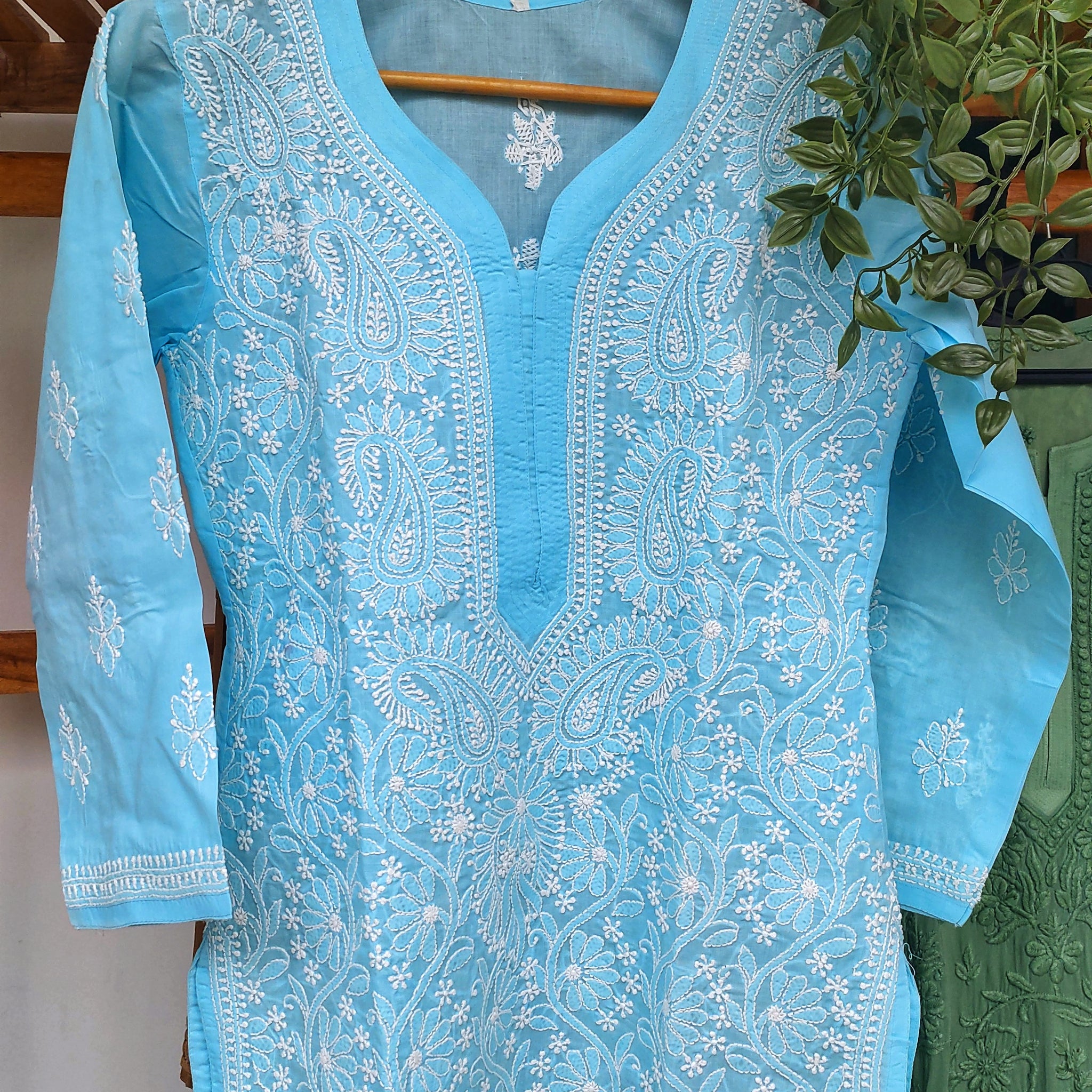 Premium Voil Cotton Chikankari Long Kurti With back border Embroidery