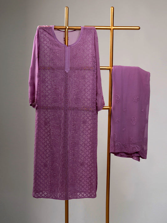 Resham thread Pure Handcrafted Premium Georgette Kurta Set For women
