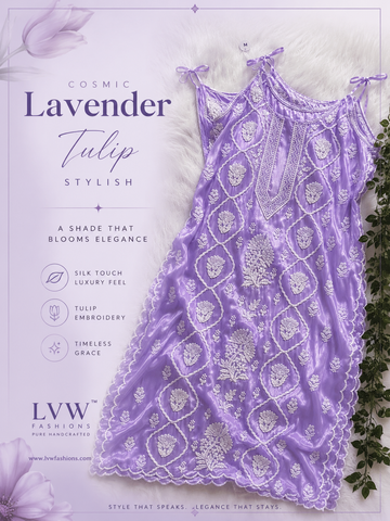 Cosmic Lavender Tulip Beautiful Premium crepe silk Pure Handcrafted Tunic