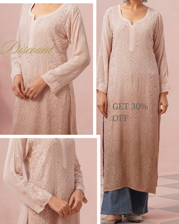Farah Powder Brown Premium Georgette Chikankari Luxurious Kurta Mukaish Add On