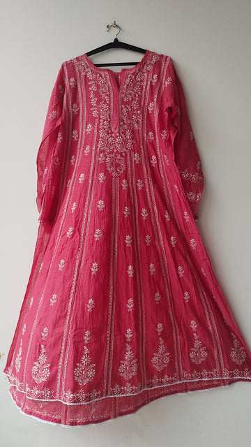 Arush Lux Premium Soft Mul Chanderi ek taar Pure Handcrafted Anarkali with Dupatta single Creation
