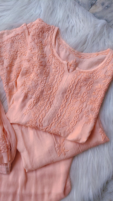 Gulab Peach Premium Soft Modal cotton Chikankari Kurta Set