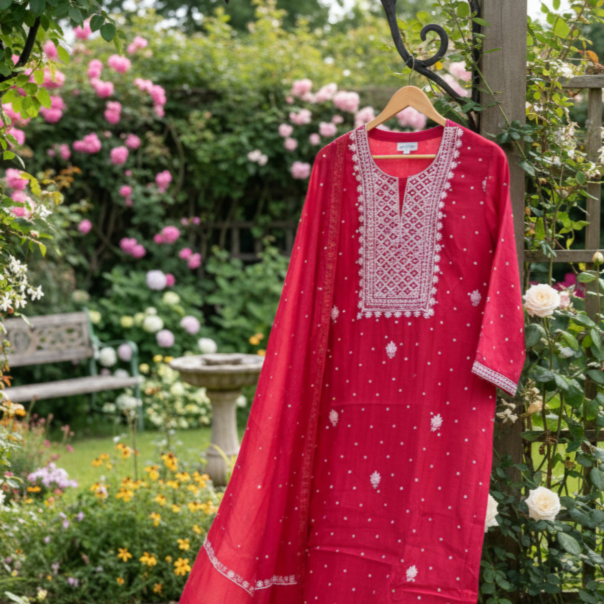 Beautiful Premium Chanderi Unstitched Kurta Dupatta Set Chikankari & Pearl Add-on
