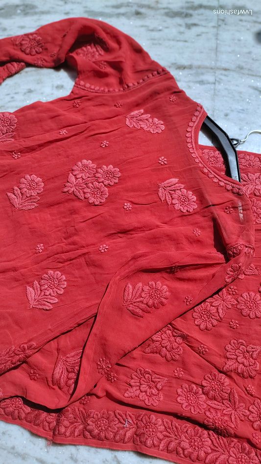Fiza Premium Georgette Luxurious Chikankari Embroidery Long Kurta