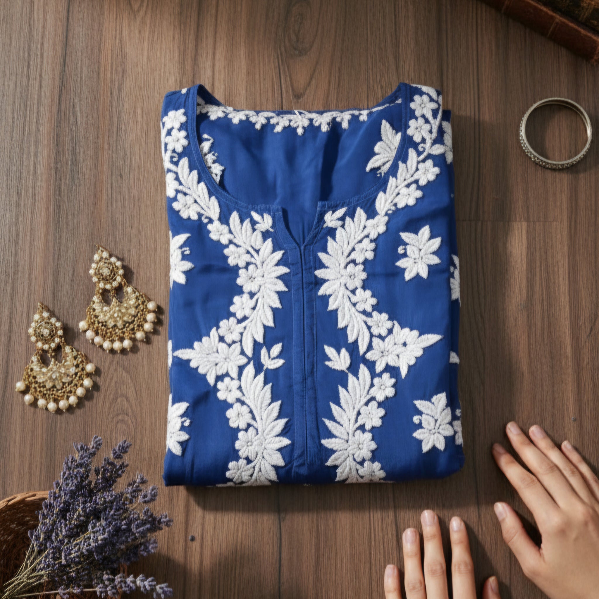 Heavy Pure Handcrafted Embroidery Premium Silk Chikankari Kurti set for Women