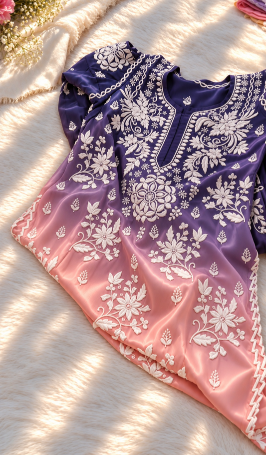 Twilight Mirage Premium Crepe Silk Chikankari kurti co-ord set
