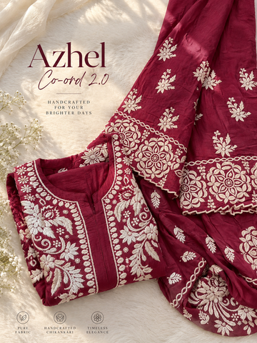 Deep Maroon 2.0 Azhel Co-ord Set With back And Sleeves Embroidery Special (One Creation)