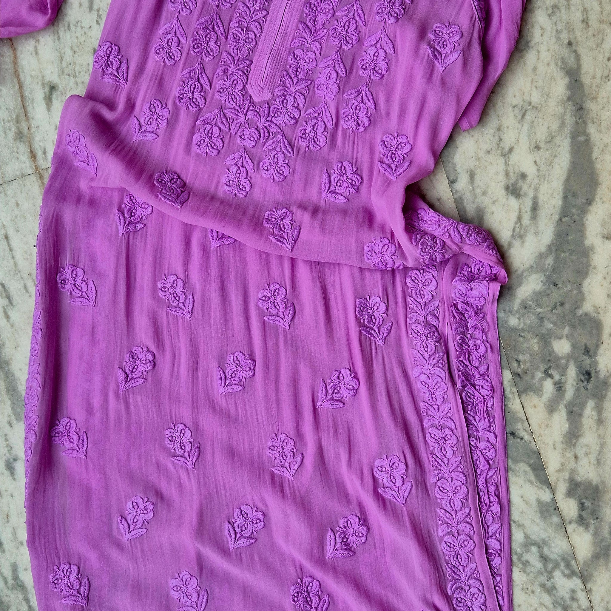 Sofia Pulm Purple Premium Georgette Chikankari Long Kurti