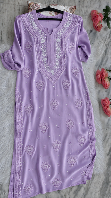 Noori Lilac Premium Georgette Chikankari Pearls Cutdana Embroidery