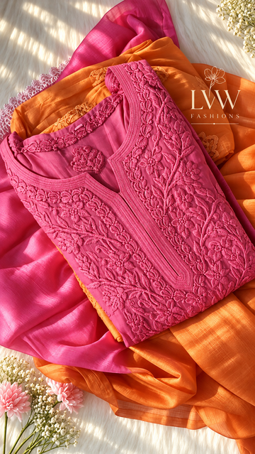 Ombre Viscose Premium Georgette Chikankari kurta Set 7D Embroidery