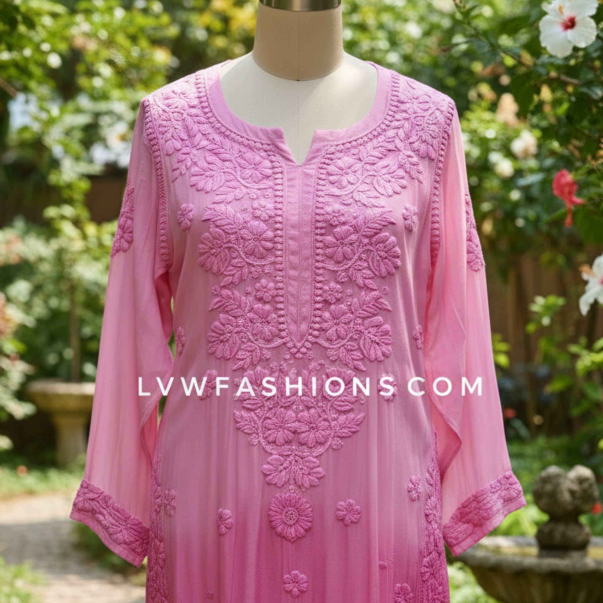 Heer Pink Ombre Premium Georgette Chikankari Kurti set for Women