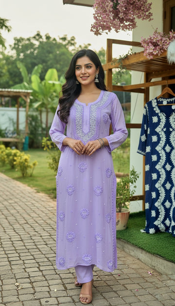 Beautiful Noori  Premium Georgette Chikankari Kurta Cutdana Embroidery
