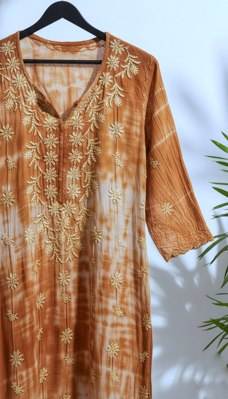 Beautiful Cutwork Do Taar Chikankari on  Premium Silk Long Kurta