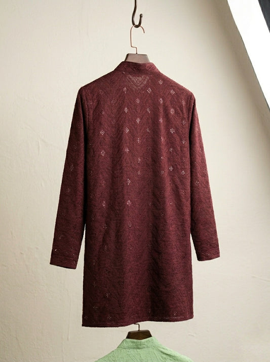 Pure Cotton Lucknowi Men's Kurta With Jaali Detailing