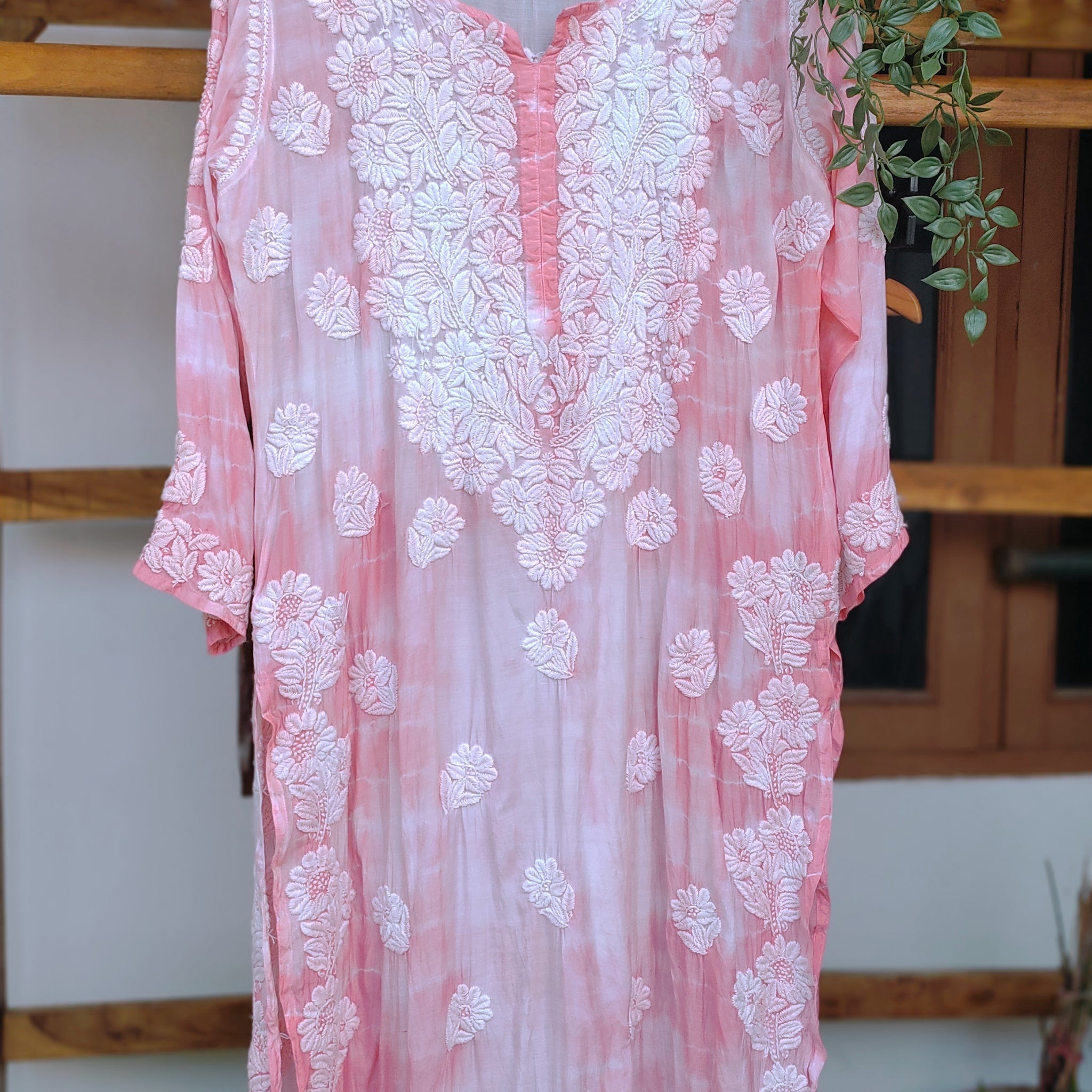 Farah Tye dye Premium Soft Silk Chikankari Long Kurta