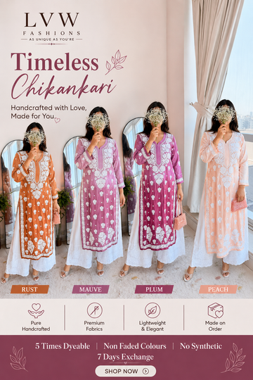 Meer Co-ord Set premium Crepe Silk Pure Handcrafted Chikankari Kurta for women
