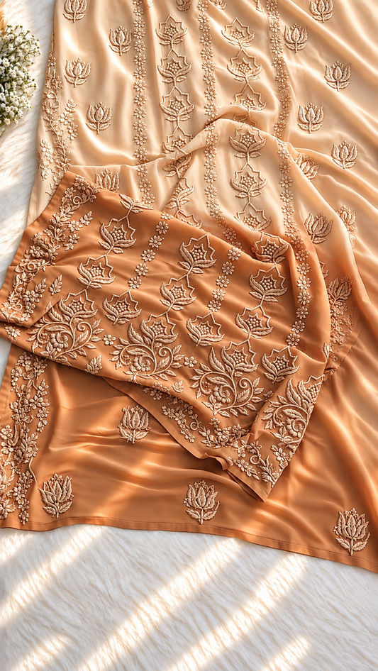 Ceremal ombre Viscose Georgette Chikankari Rose Palette Set